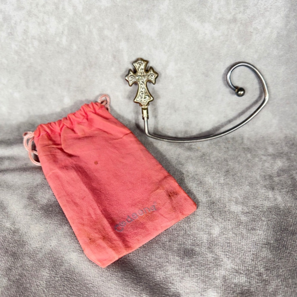 Vtg Y2K Codeena Gothic Cross Purse Hanger Table Hook Silver Tone Portable Pouch